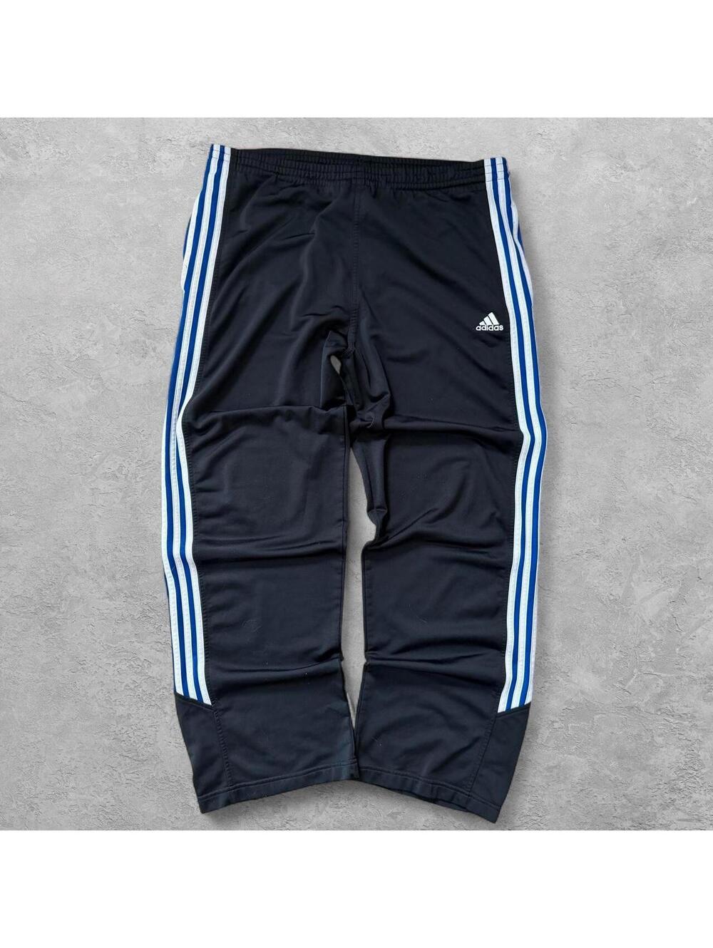 Vintage Adidas Black & Blue Three-Stripe Track Pants - Fits L